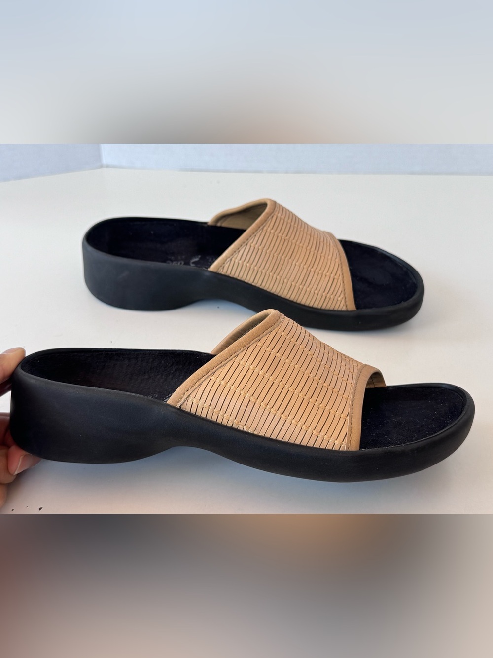 Tatami By Birkenstock Tan Woven Slip On Boho Comfort Sandals Shoes Size 8